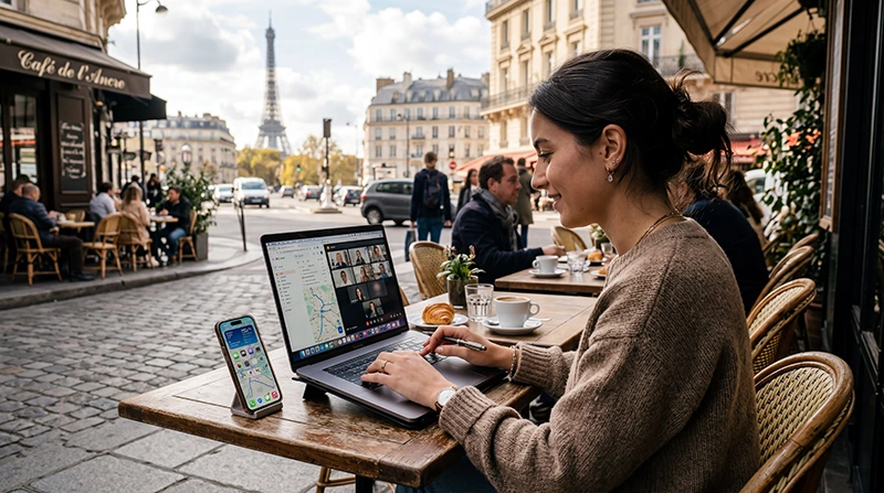 Remote worker using France eSIM and mobile internet while working from France