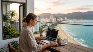 Remote worker using reliable mobile internet while working from Vietnam