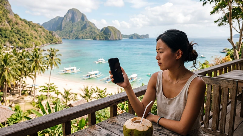 Traveler experiencing slow eSIM internet speeds while using a smartphone in the Philippines