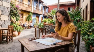 Traveller using a Tenerife eSIM for mobile data during a holiday in the Canary Islands