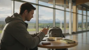 Traveller checking APN settings for a New Zealand eSIM before using mobile data