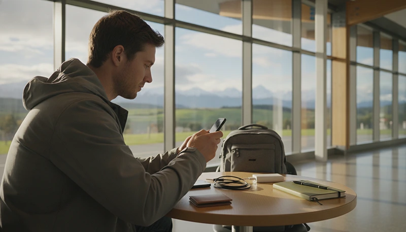 Traveller checking APN settings for a New Zealand eSIM before using mobile data