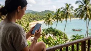 Traveler checking Sri Lanka eSIM APN settings on a smartphone