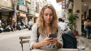 Traveller checking APN settings for a Taiwan eSIM on a smartphone