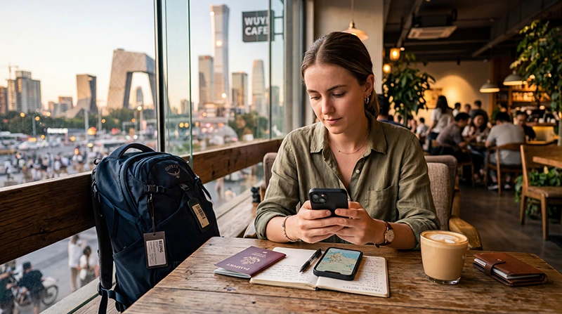 Traveler preparing the best mobile apps before visiting China