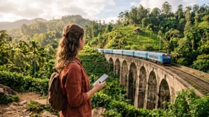 Traveler using essential travel apps while exploring Sri Lanka