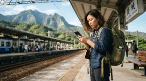 Backpacker using a Taiwan eSIM while travelling independently across Taiwan