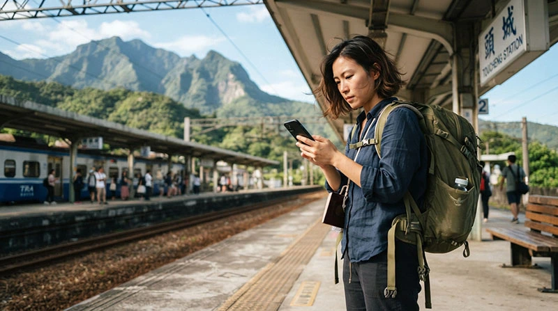 Backpacker using a Taiwan eSIM while travelling independently across Taiwan