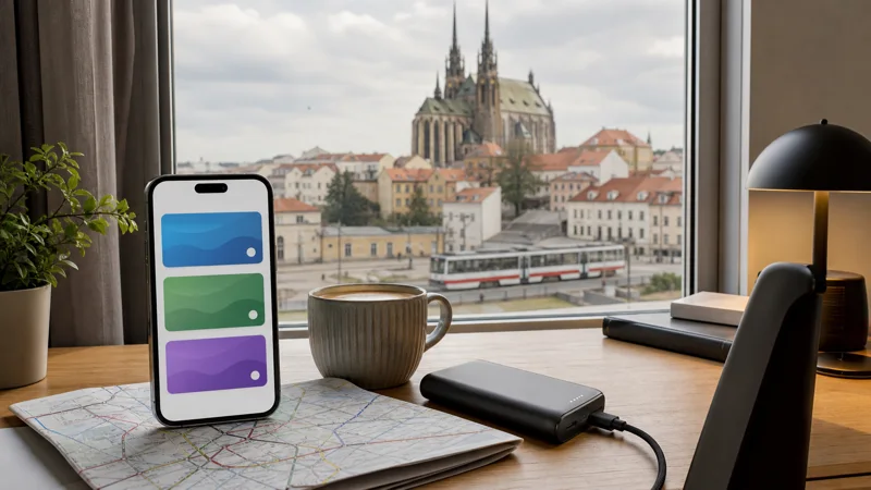 Travel eSIM plan comparison overlooking Brno.