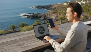 Digital nomad using eSIM mobile data while working remotely in the Canary Islands