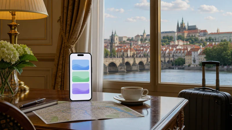 Travel eSIM plan comparison overlooking Prague.