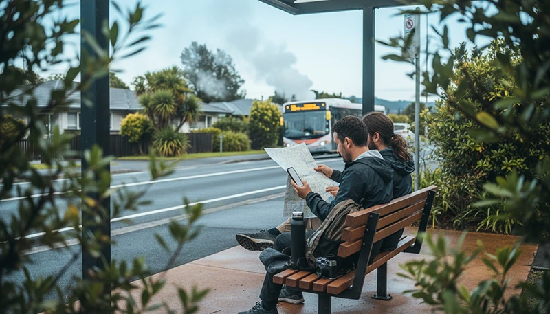 Travellers using an eSIM for mobile data while exploring Rotorua in New Zealand