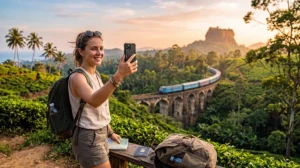 Traveler using an eSIM while exploring Sri Lanka