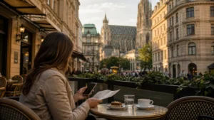 Traveller choosing an eSIM data plan for Vienna on a smartphone