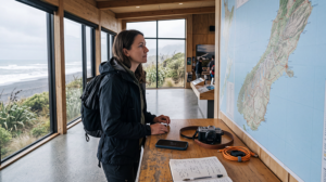 Traveller comparing internet options for a journey around New Zealand