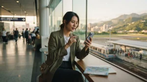 Traveller choosing the best internet option for a trip to Taiwan