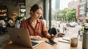 Digital nomad using mobile internet in Taiwan while working remotely