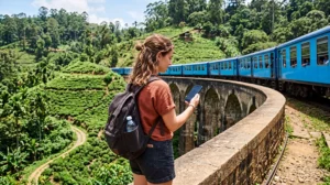 Traveler using fast mobile data while exploring Sri Lanka