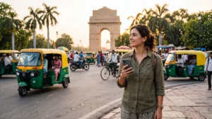 Traveler using the best mobile network in India with a travel eSIM