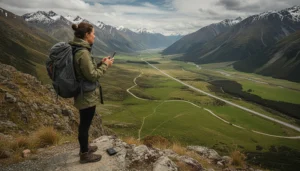 Tourist checking the best mobile network coverage in New Zealand while travelling