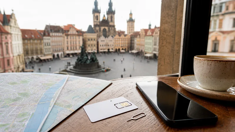 Unbranded tourist SIM card prepared in Prague.