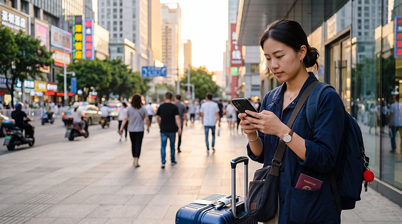Tourist using the best way to get internet in China with an eSIM