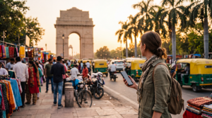 Traveler using the best internet option in India with a travel eSIM