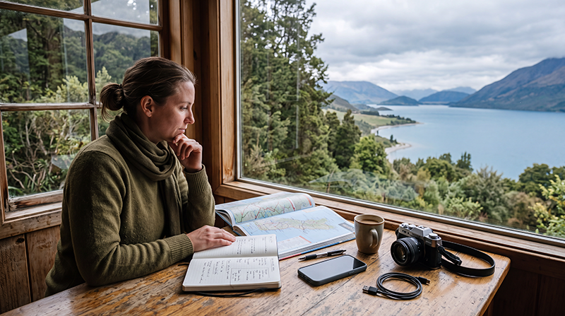 Traveller comparing the best ways to get internet during a New Zealand trip