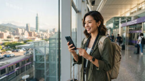 Traveller choosing the best internet option for a trip to Taiwan
