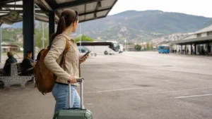 Traveller using a smartphone during bosnia and herzegovina esim for multi-city travel in Bosnia and Herzegovina.