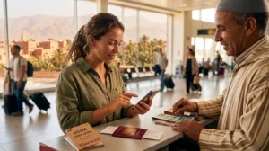 Tourist buying an eSIM for mobile internet in Morocco
