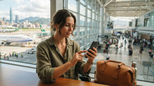 Traveller buying and installing a Taiwan eSIM before departure