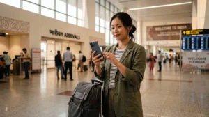 International tourist buying and installing an eSIM for travel in India