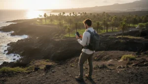 Traveller setting up a Canary Islands eSIM on an Android phone before a trip