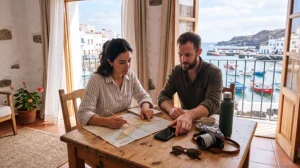 Travellers comparing WiFi and eSIM internet options during a Canary Islands holiday