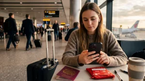 Traveler activating a China eSIM on iPhone before departure