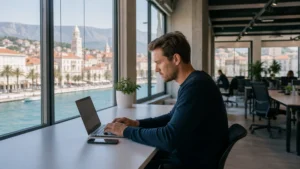 Digital nomad working online in Split Croatia.
