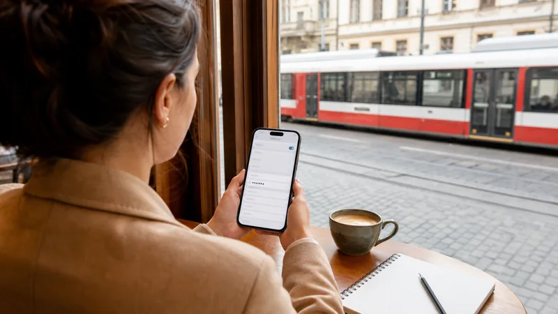 Traveller checking Czech Republic eSIM APN settings in Brno.