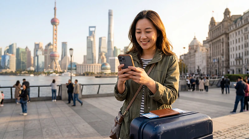 Traveler using an eSIM successfully while traveling in China