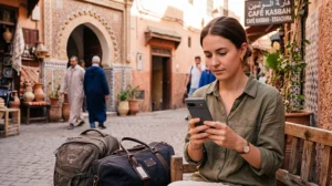 Traveler checking if an eSIM works in Morocco