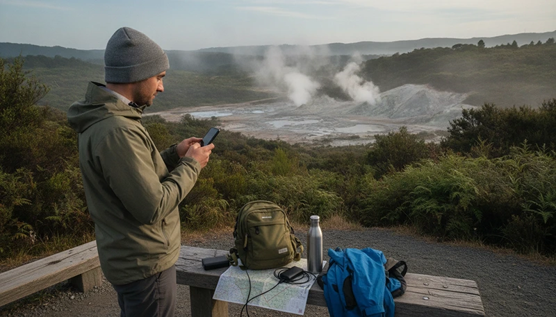 Traveller checking whether an existing eSIM works in New Zealand