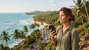 Traveler checking whether a travel eSIM works in Sri Lanka on a smartphone