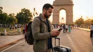 Traveler checking if their phone supports an India eSIM