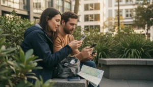 Travellers checking whether their phones support eSIM before visiting New Zealand