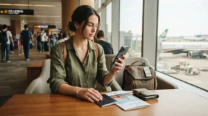 Traveller checking smartphone eSIM compatibility before travelling to Taiwan