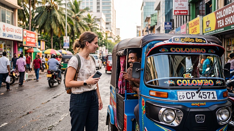 Traveler using PickMe transportation app in Sri Lanka