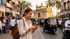 Traveler using WhatsApp with an India eSIM