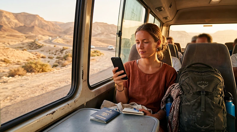 Tourist using an eSIM while traveling between Egypt and Israel