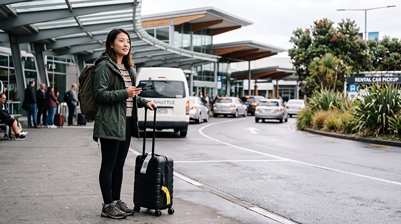 Traveller activating an eSIM before leaving Auckland Airport in New Zealand