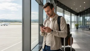 Travel eSIM planning at Brno Airport.